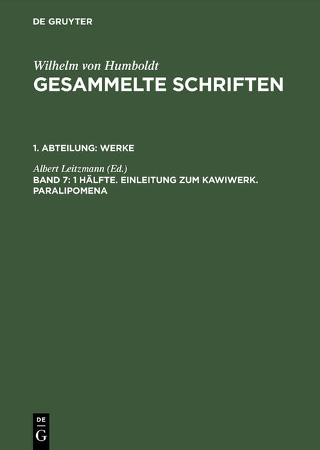 1 Hälfte. Einleitung Zum Kawiwerk. Paralipomena (Photomechanischer Nachdruck. Reprint 2015) - Ingram
