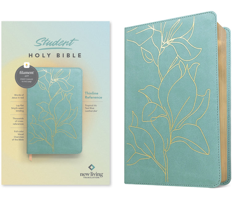 NLT Student Bible, Thinline Reference, Filament Enabled (Leatherlike, Tropical Iris Teal Blue, Red Letter) - Ingram