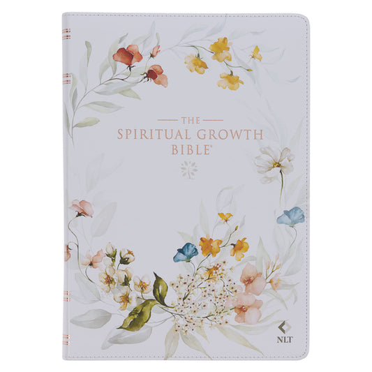 Spiritual Growth Bible, Study Bible, NLT - New Living Translation Holy Bible, Faux Leather, White Printed Floral - Ingram