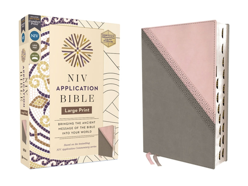 NIV Application Bible, Large Print, Leathersoft, Pink/Gray, Red Letter, Thumb Indexed, Comfort Print: Bringing the Ancient Message of the Bible Into Y - Ingram