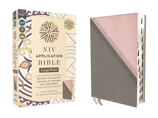 NIV Application Bible, Large Print, Leathersoft, Pink/Gray, Red Letter, Thumb Indexed, Comfort Print: Bringing the Ancient Message of the Bible Into Y - Ingram