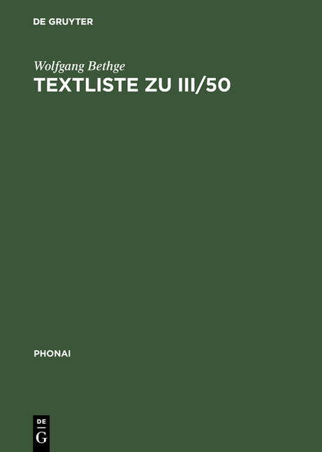 Textliste Zu III/50: Festschrift Für Eberhard Zwirner. Teil I (Reprint 2017) - Ingram