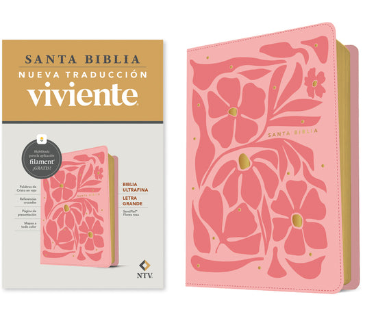 Biblia Ultrafina Ntv, Letra Grande Con Filament (Sentipiel, Flores Rosa, Letra Roja) - Ingram