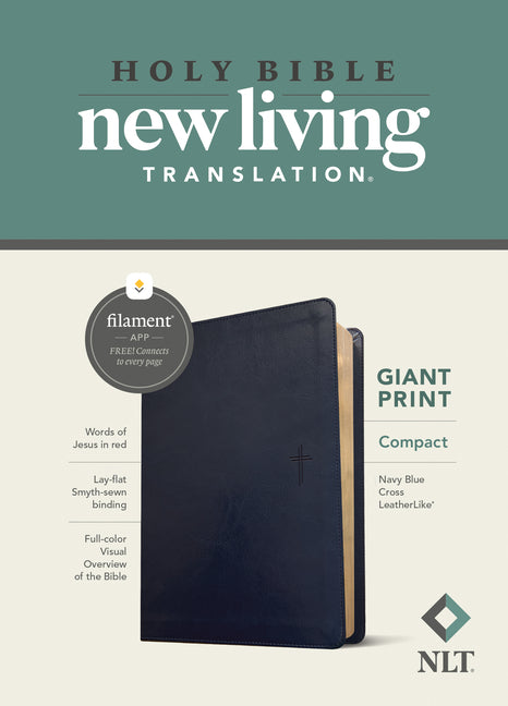 NLT Compact Giant Print Bible, Filament Enabled (Leatherlike, Navy Blue Cross, Red Letter) - Ingram
