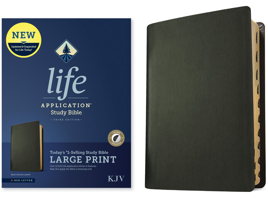 KJV Life Application Study Bible, Third Edition, Large Print (Genuine Leather, Black, Indexed, Red Letter) - Ingram