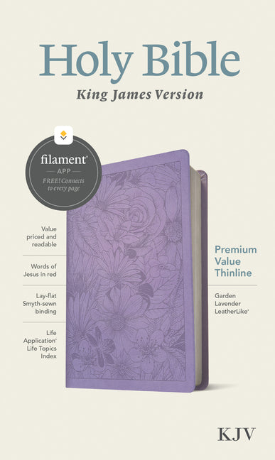 KJV Premium Value Thinline Bible, Filament Enabled (Leatherlike, Garden Lavender, Red Letter) - Ingram