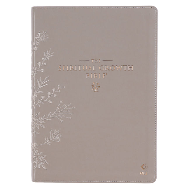 Spiritual Growth Bible, Study Bible, NLT - New Living Translation Holy Bible, Faux Leather, Taupe Embroidred Floral - Ingram