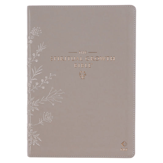 Spiritual Growth Bible, Study Bible, NLT - New Living Translation Holy Bible, Faux Leather, Taupe Embroidred Floral - Ingram