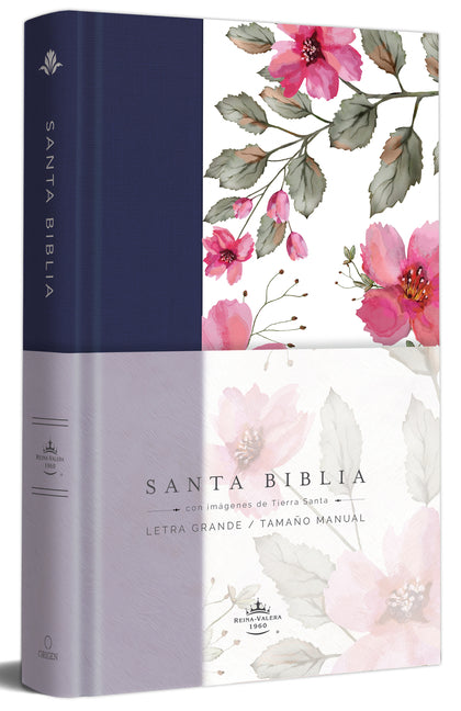 Biblia Rvr 1960 Letra Grande. Tapa Dura Tela Azul Púrpura Con Flores Tamaño Manual / Bible Rvr 1960 Handy Size Hardcover Cloth with Purple Blue Flower - Ingram