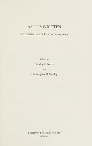 Cover of As It Is Written: Studying Paul's Use of Scripture