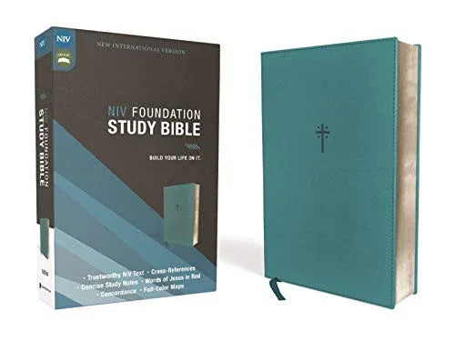 Niv, Foundation Study Bible, Leathersoft, Teal, Red Letter - stevensbooks